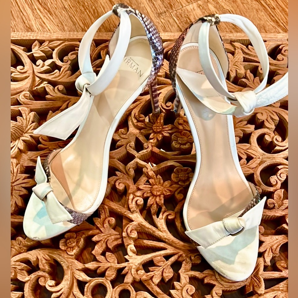Alexandre Birman Heel The Clarita Pastel Snakeskin Trim Stiletto Sandal Bows 8.5 - Picture 3 of 10
